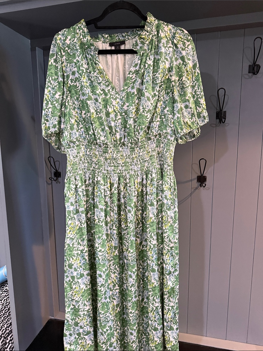 J.Crew Green Floral V-Neck Midi Dress